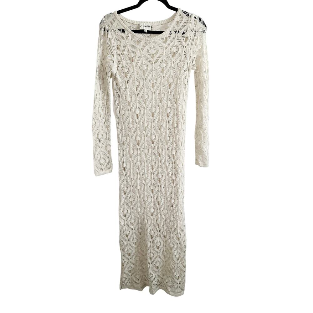 Boho Bohemian Festival Cream Open Knit Dress Lined Coverup Beachy - Sz Medium